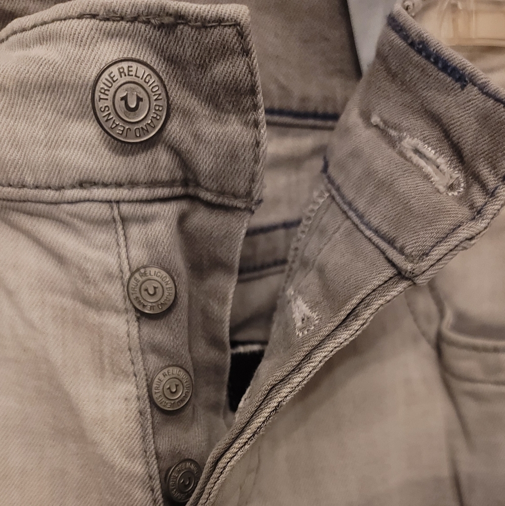 True Religion Light Gray Patchwork Skinny Jeans 34x30 - Picture 6 of 6